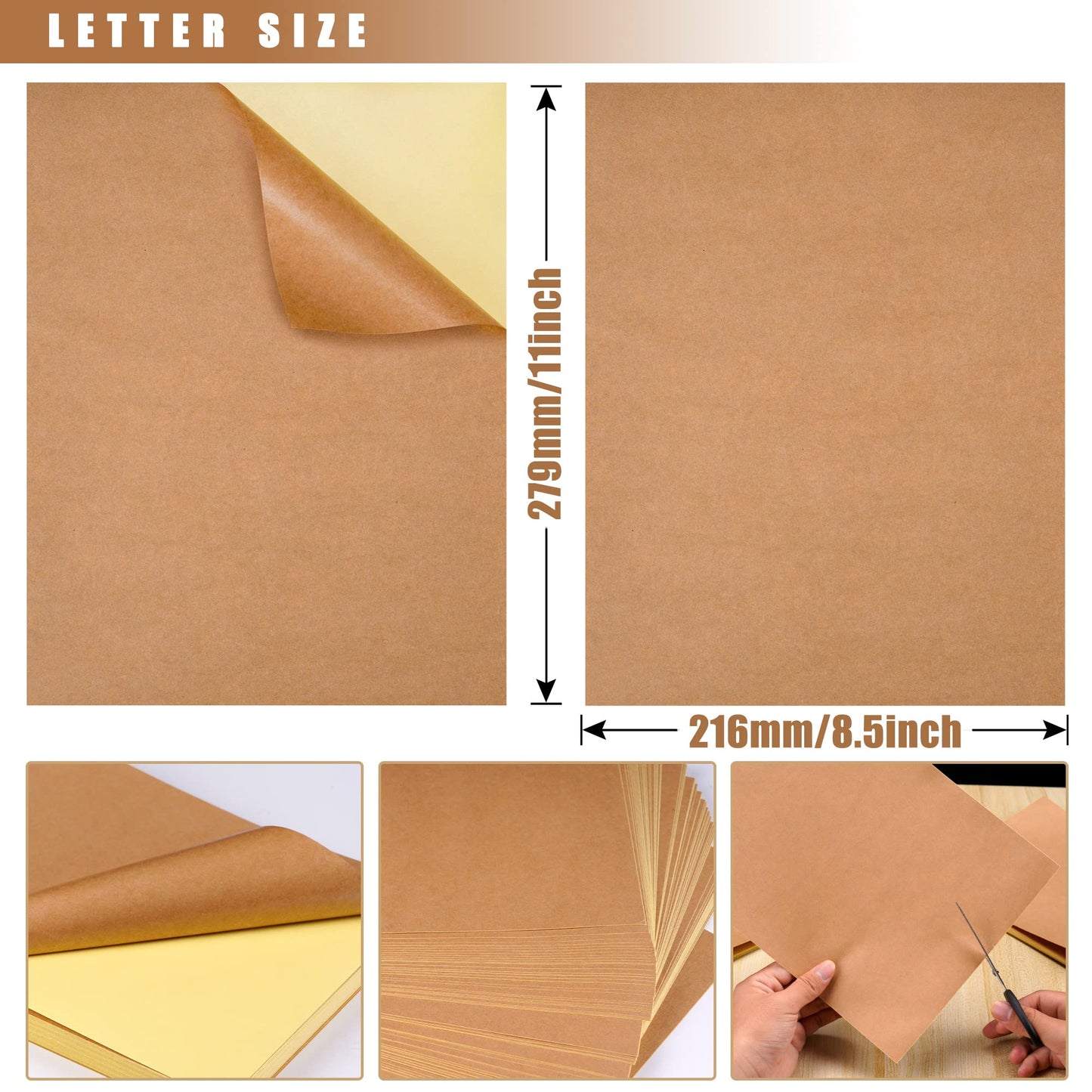 100 Sheets Kraft Sticker Paper Labels,Full Sheet Printable Sticker Letter Paper Label 8.5" x 11" Self-Adhesive DIY Craft Project Labels for Laser & Inkjet Printer