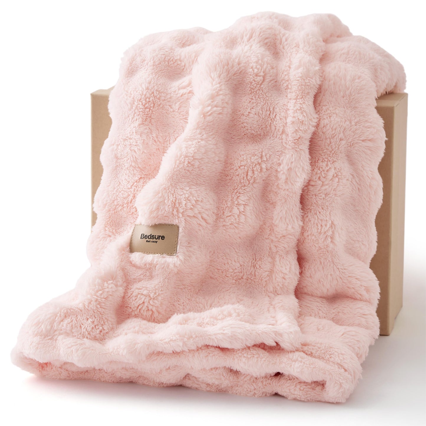 Bedsure 3D Fleece Bubble Blanket for Couch - Cute Pink Twin Blanket for Teen Girl Bed College Dorm Room Decor - Luxury Soft Cozy Birthday Gift for Women Girls, Lightweight,Light Pink, 60"×80"