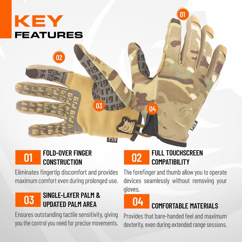 PIG FDT Delta Utility Gloves, Touchscreen Compatible, High Dexterity for Shooting Sports, 1 Pair, Multicam, Medium