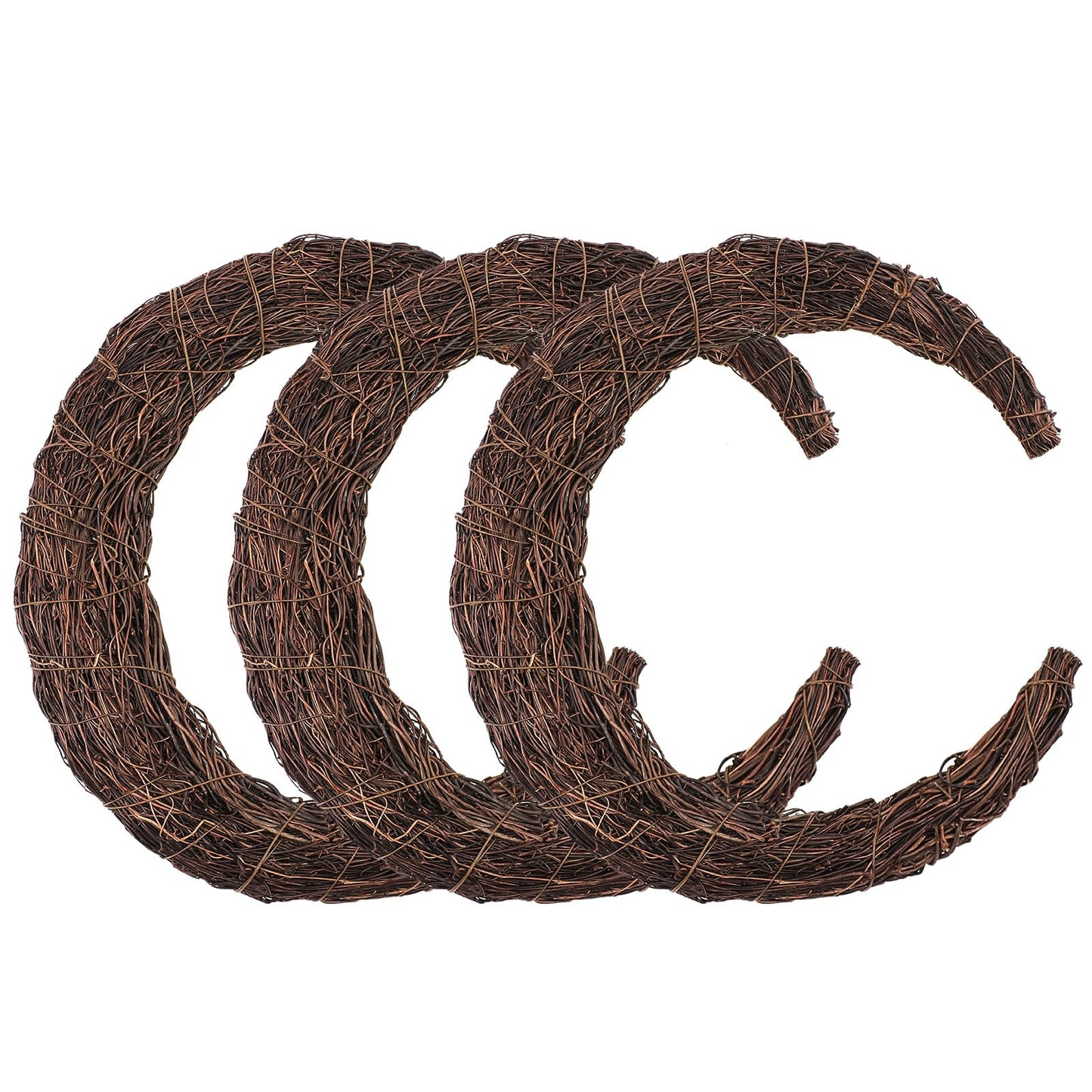 Temfmy Moon Wreath - 14 Inch Crescent Moon Natural Grapevine Wreaths Base - DIY Half Moon Shaped Wreath Making Supplies for Decor - 3 Pack