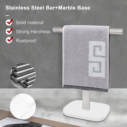 NearMoon T-Shape Hand Towel Holder-Bath Towel Rack-Standing with Balanced Base Towel Bar for Bathroom Kitchen Vanity Countertop, Modern Stand Towel Ring with Marble Base (14 Inch, Brushed Nickel)