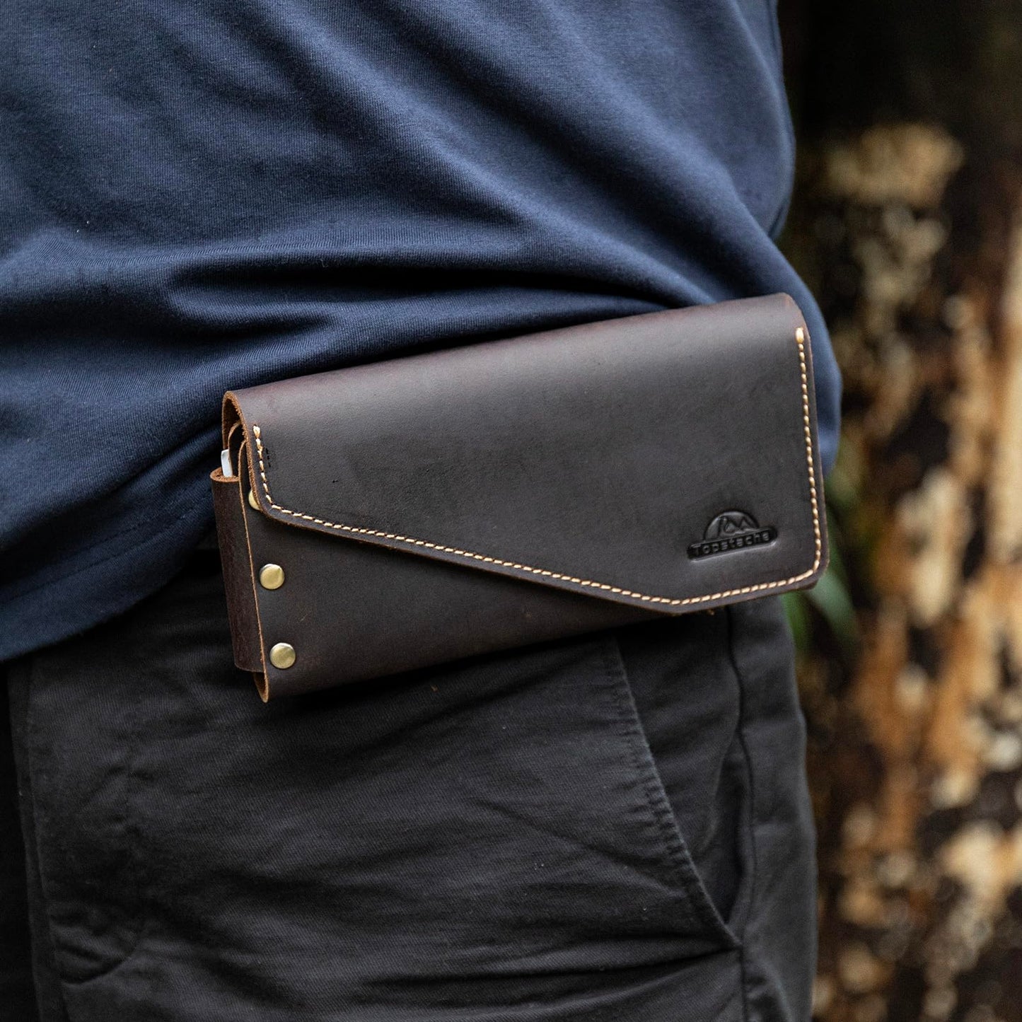 Topstache Leather Phone Holster - Leather Belt Pouch with Card Holder for Galaxy S25/S24 - Magnetic Closure Belt Loop Cell Phone Holder Pouch for iPhone 17/17 Pro/16/16 Pro, L,Darkbrown