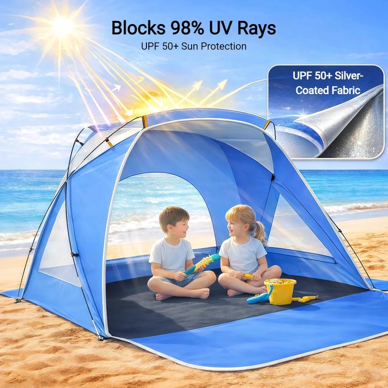 Portable Beach Tent - UPF 50+ UV Protection Sun Shelter for 2-8 People | Easy Setup Waterproof Canopy for Family Picnics & Fishing