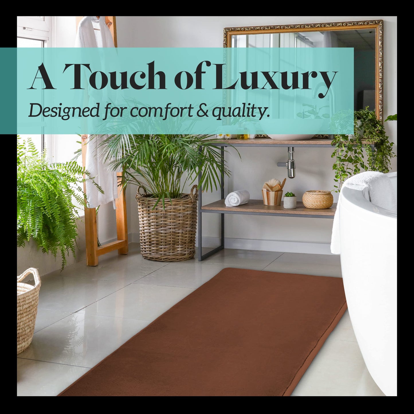 Genteele Memory Foam Bath Mat Non Slip Absorbent Super Cozy Velvet Bathroom Rug Carpet (17 inches X 24 inches, Brown)