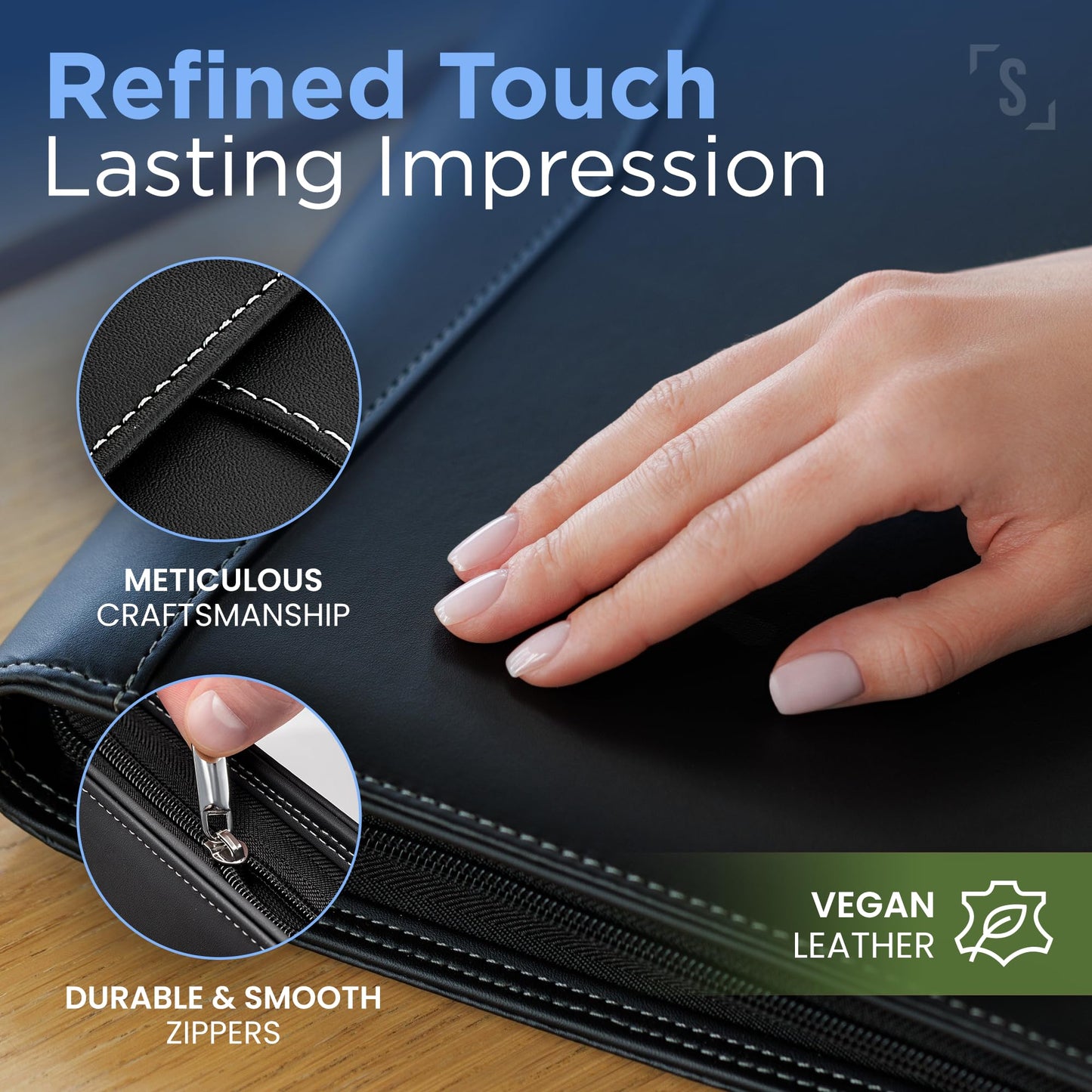 STYLIO Zipper Padfolio Portfolio Binder Organizer | Faux Leather Portfolio for Resume, Documents, Phone, Tablet, Business Supplies and Cards | Notebook Organizer with Letter Sized Notepad Included