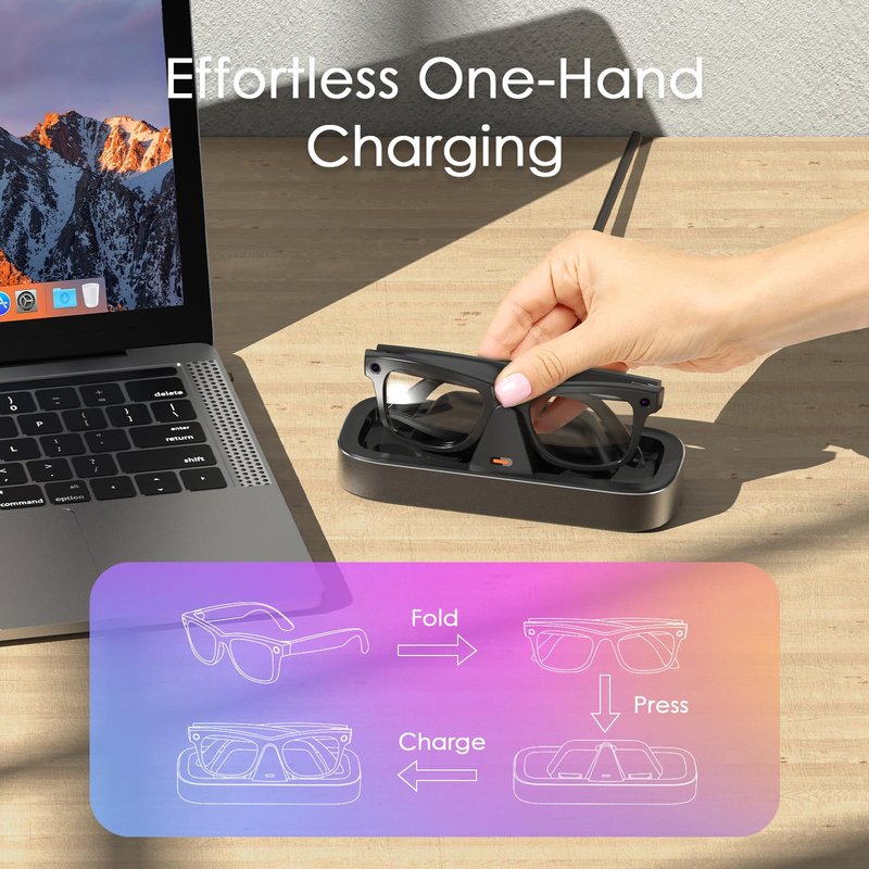 Charging Station for Meta Ray-Ban Glasses - Wayfarer, Skyler, Headliner & Oakley Meta HSTN Charger with LED Indicator (Gray)