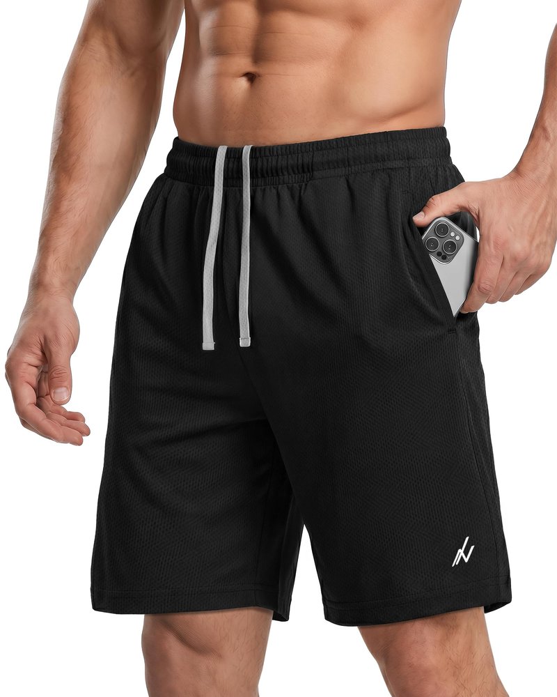 NY Threads Men's Athletic Shorts Quick Dry Loose-Fit Lightweight Running Workout Gym Shorts with Pockets, XX-Large, Black