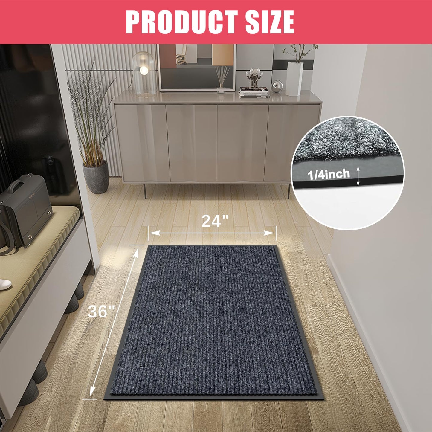 Kuyal Front Door Mat, 2'x3' Indoor Outdoor Entrance Mats, Commercial Floor Inside Outside Entrance, Heavy Duty Durable Welcome Mat, Rubber Backing Non Slip Outdoor Mats for Entryway,Dark Gray