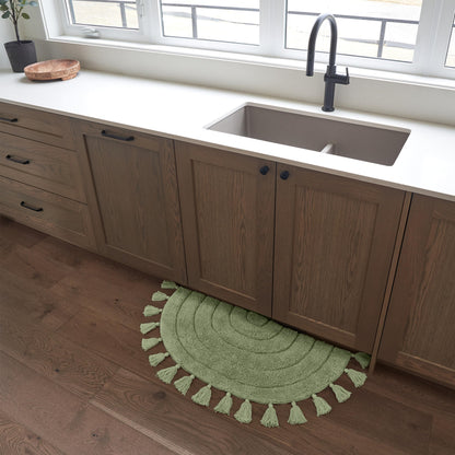 Beautiful Boho Rug with Tassels for Your Bathroom - Soft Half Circle 100% Cotton Mat Fits Perfectly Into Your Home - A Cute, Non-Slip and Absorbent Crochet Rug Ideal to Enhance Any Bath/Bedroom Decor