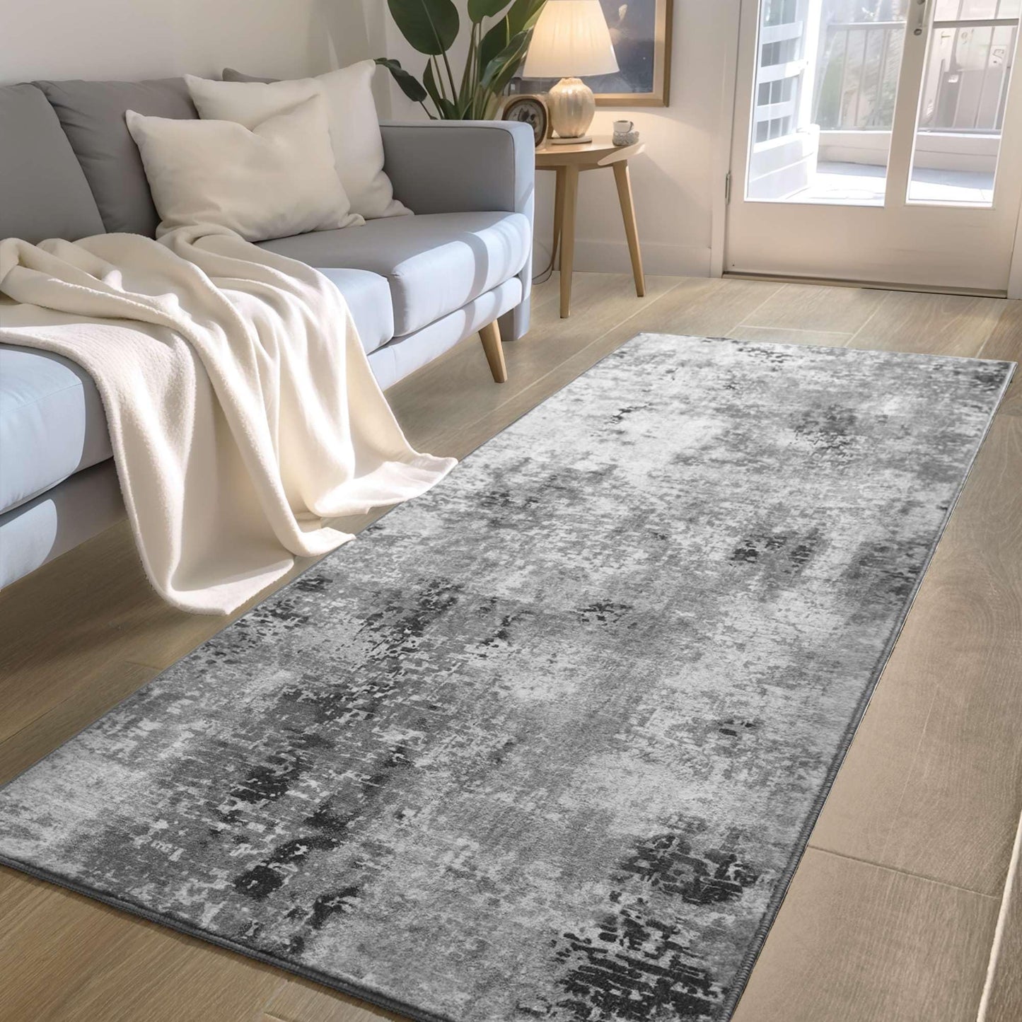 Ompaa 2x6 Rug Runners for Hallways Kitchen Runner Rug Non Slip Washable Grey Long Runner Rugs with Rubber Backing Soft Abstract Carpet Runner for Hallways, Kitchen, Bedroom, Bathroom, Entryway