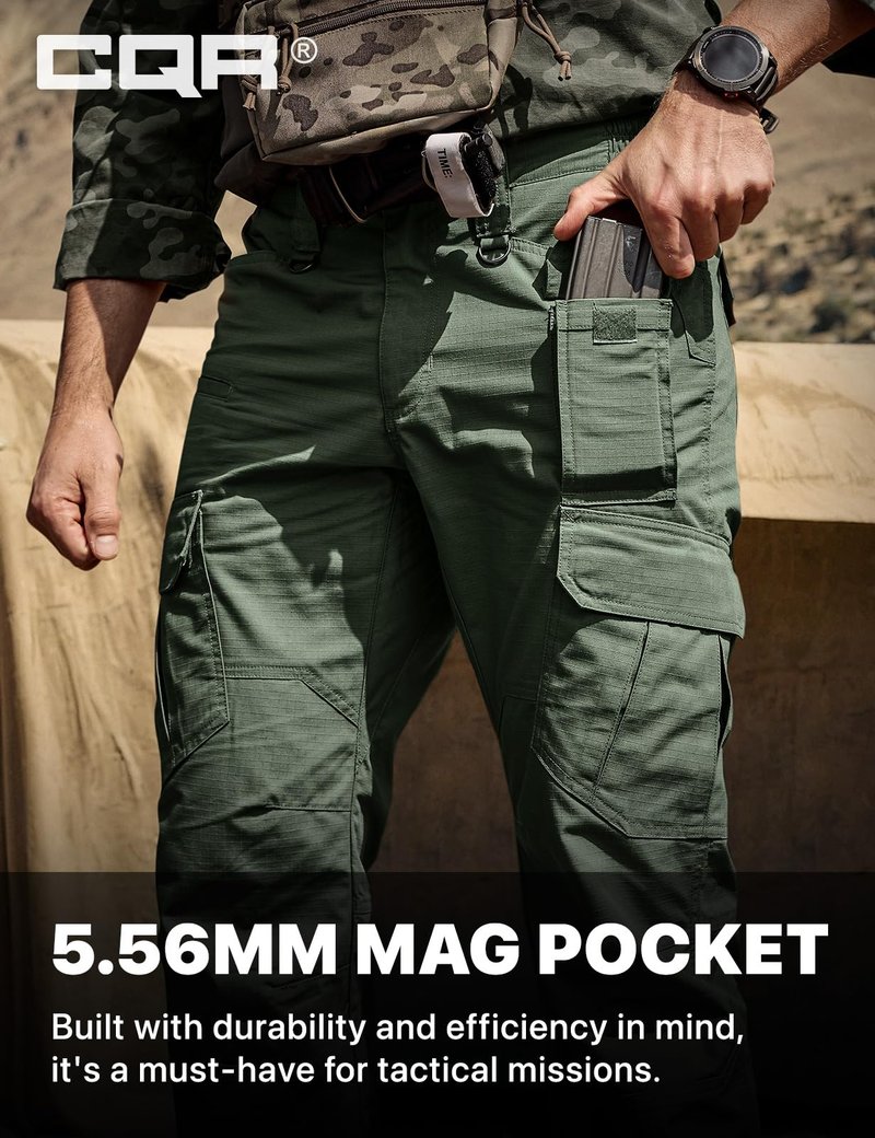 CQR Men's Tactical Pants, Water Resistant Ripstop Cargo Pants, Lightweight EDC Work Hiking Pants, Outdoor Apparel, Raider Mag Green Kelp, 34W x 30L