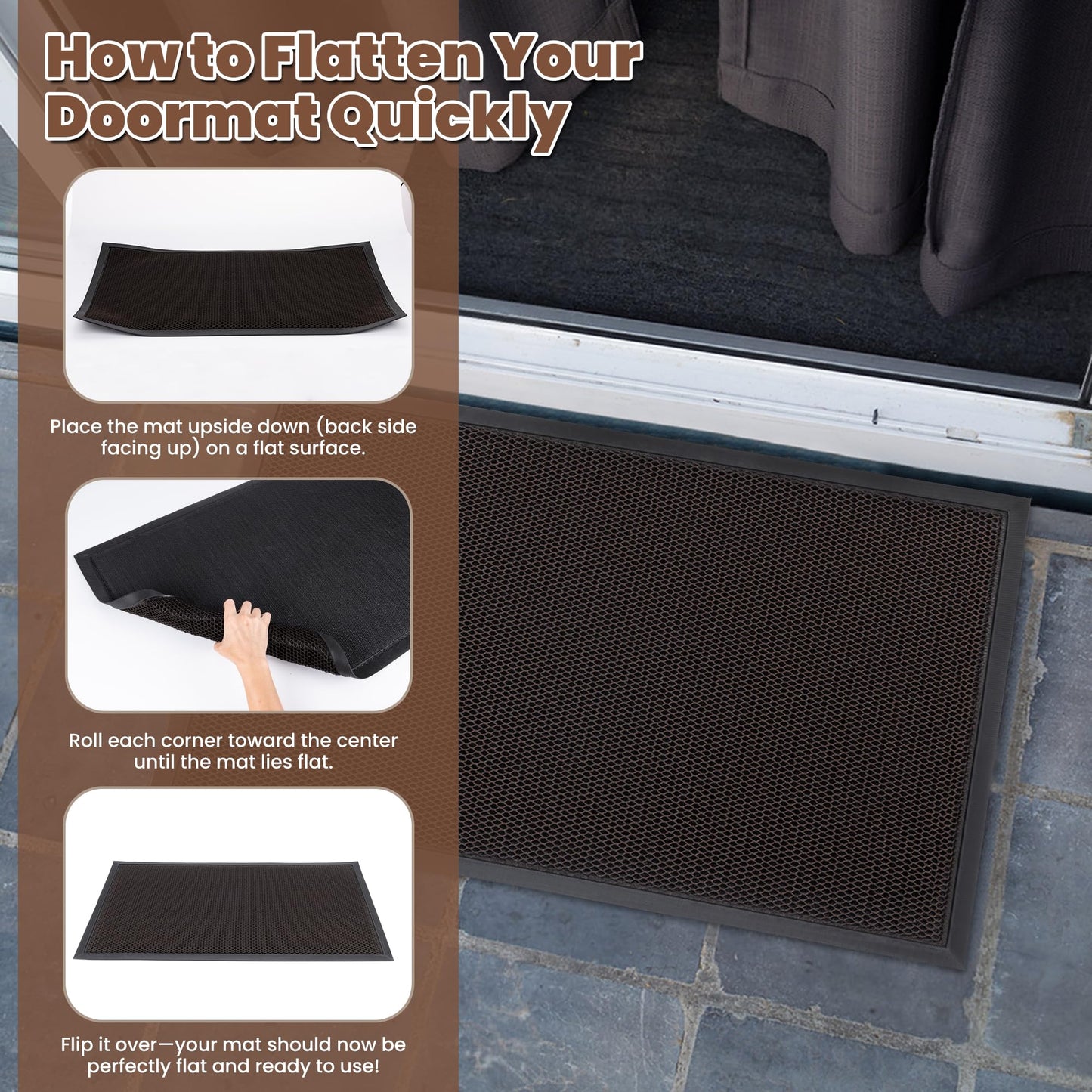 Fylyz Outdoor Indoor Door Mats for Entryway, Heavy Duty and Durable All-Weather Entry Mat, Low Profile, Non-Slip and Easy Clean Outdoor Doormat for Entrance, Patio and Garage (Brown 30"x17")