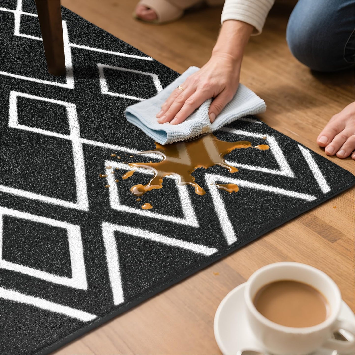 Rtizon Soft Area Rug for Bedroom, 6x9Ft Moroccan Rugs for Living Room, Geometric Non-Slip Carpet with Memory Foam for Boys Girls's Bedside Office Dining Room Farmhouse,Black and White