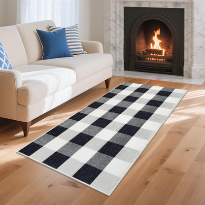 ZJYeRug 2X4 Buffalo Plaid Rug for Entryway,Machine Washable Black and White Checkered Small Runner Rugs for Indoor,Non Slip Soft Mat for Farmhouse Kitchen Porch Bedroom Living Room Hallway Christmas