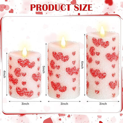 Baquler 3 Pcs Spring Pillar Candles Flameless LED Chinoiserie Candles Battery Operated Pastel Candy Blue and White Pressed Floral Candlestick 6 Inch for Wedding Home Table Decoration(Heart)