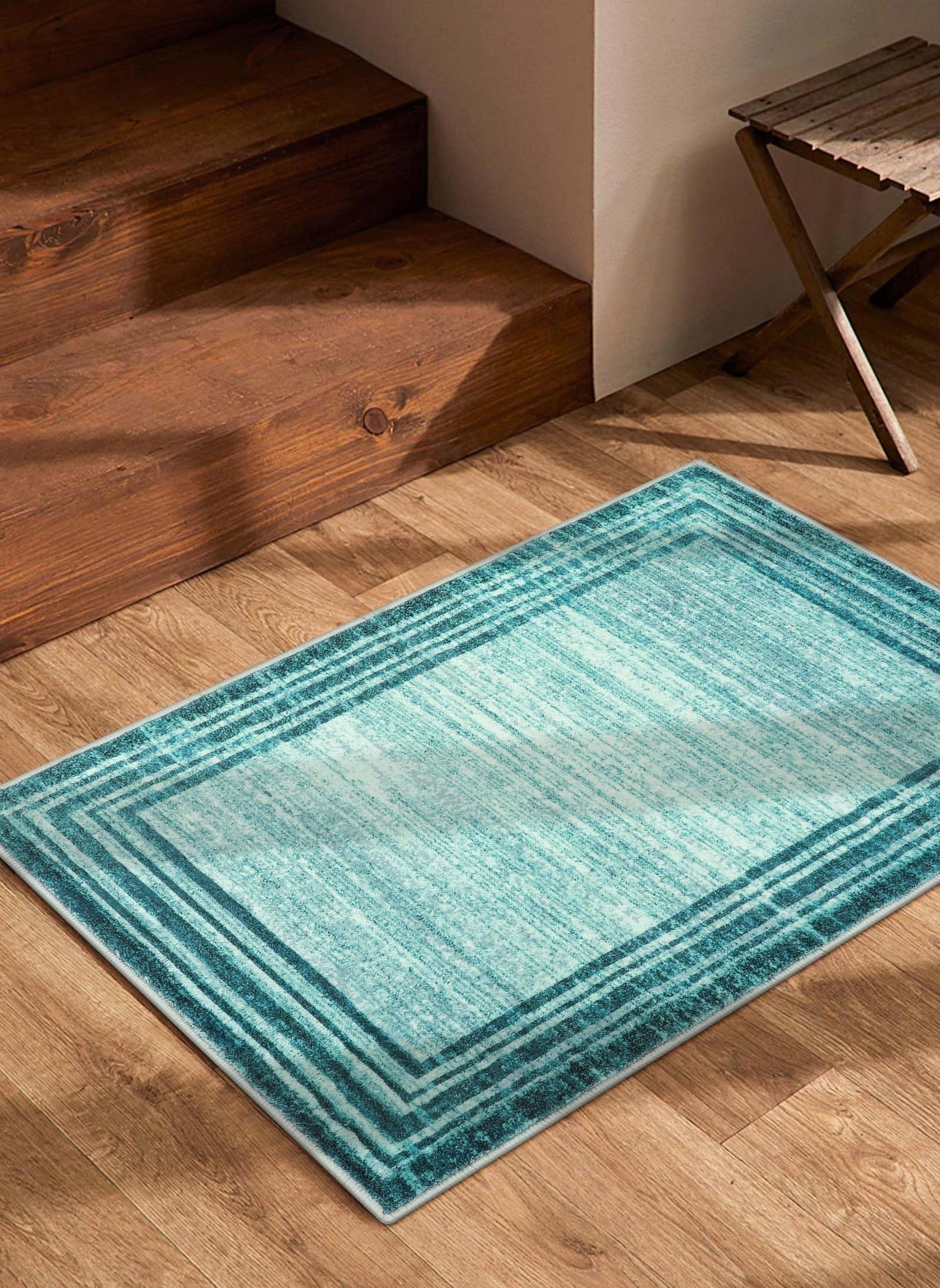 Lahome Amabel Modern Abstract Area Rug, Washable Teal 2x3 Entryway Rugs Non Slip Kitchen Carpet Indoor Front Door Throw Rugs, Minimalist Bordered Bathroom Rug Low-Pile Entry Mats for Bedroom