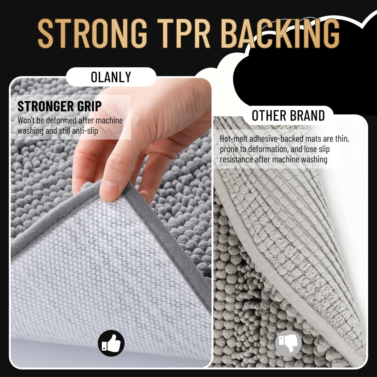 OLANLY Thick Bathroom Rugs 30x20, Extra Soft Absorbent Chenille Striped Bath Rugs, Rubber Backing, Machine Wash Dry, Bath Mats for Bathroom Floor, Tub and Shower, Home Decor Accessories, Grey