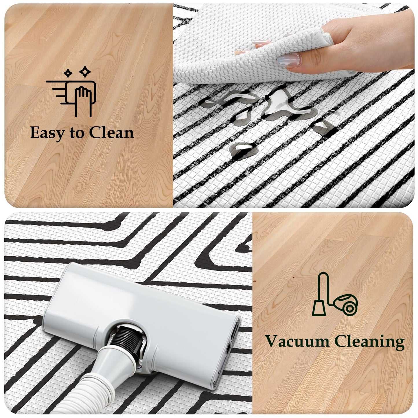 KIMODE Kitchen Mats Cushioned Anti Fatigue, Geometric Kitchen Rugs Sets of 2, Non Slip Waterproof Kitchen Floor Mats, Comfort Standing Mats for Laundry Office Sink Desk 17"x47"+17"x29" Black Diamond