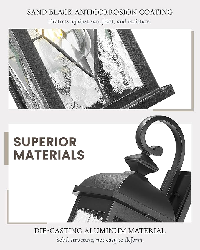 FEMILA 21" Large Exterior Wall Light Fixtures, Anti-Rust Waterproof Outdoor Wall Lantern Porch Lights for Entryway, Patio, Garage, Doorway, Matte Black, 4FD54B2 BK-SD