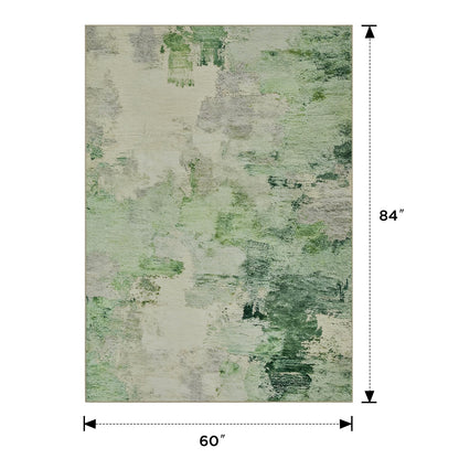 Joydeco Area Rugs 5x7 Washable, Light Green Modern Abstract Non-Slip Soft Low-Pile Carpet for Living Room, Bedroom & Dining Room
