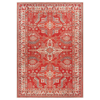 GLN Rugs Vintage - Knossos - Machine Washable Area Rug, Oriental Washable, Non Slip, Low Pile Chenille Area Rug, Living Room, Bedroom, Kitchen Rug - Easy Clean (5'x7' Red and Beige)