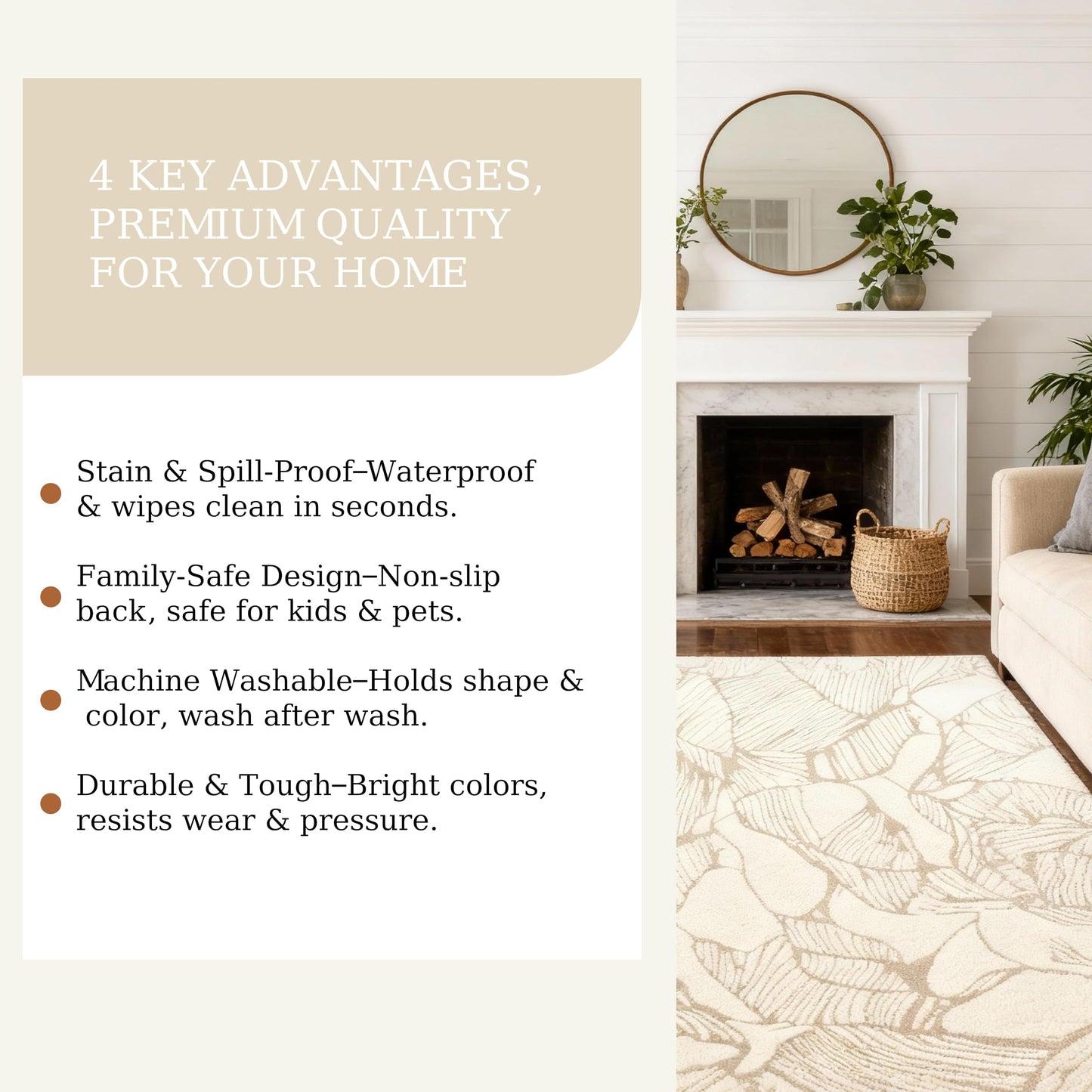 RICKY SERRA 5x7 Area Rug, Machine Washable Living Room Rug - Non-Slip Low Pile Accent Rug for Bedroom, Pet Friendly, Modern Vintage Geometric Design