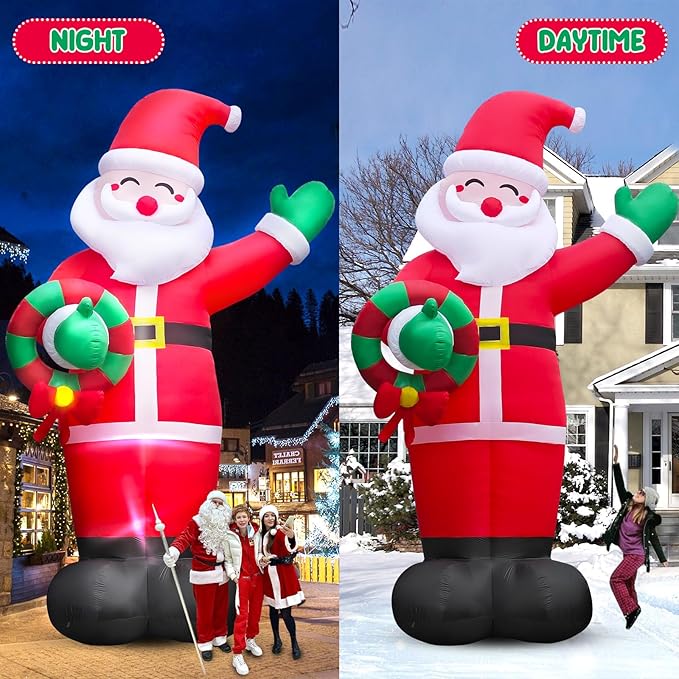 Danxilu 20 FT Giant Christmas Inflatables Santa Claus Outdoor Decoration, Huge Santa Blow Up Yard Decorations Built-in LED Lights with Blower Xmas Decor for Holiday Party Home Lawn Malls Squares