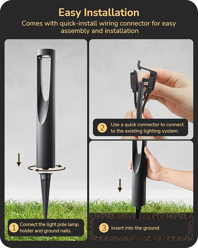 EDISHINE Low Voltage Pathway Lights Wired, 12V 2W 150LM 3000K LED Landscape Path Lights with Connectors, Waterproof Electric Outdoor Landscape Lighting for Walkway Yard Garden, CRI80 6 Pack