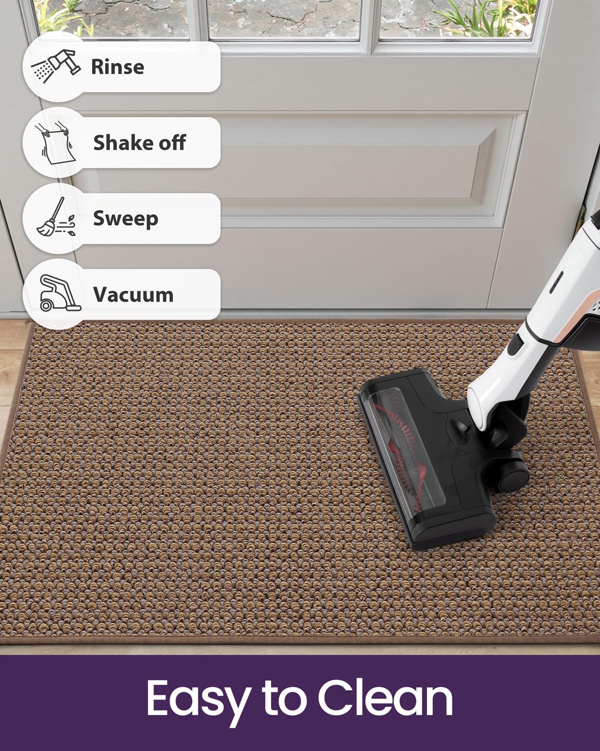 DEXI Indoor Door Mat Front Entrance, 24x36 Entryway Mats Inside Entry, Non Slip Washable Low Profile Doormat Dirt Trapper for House Floor Patio Backdoor, Beige