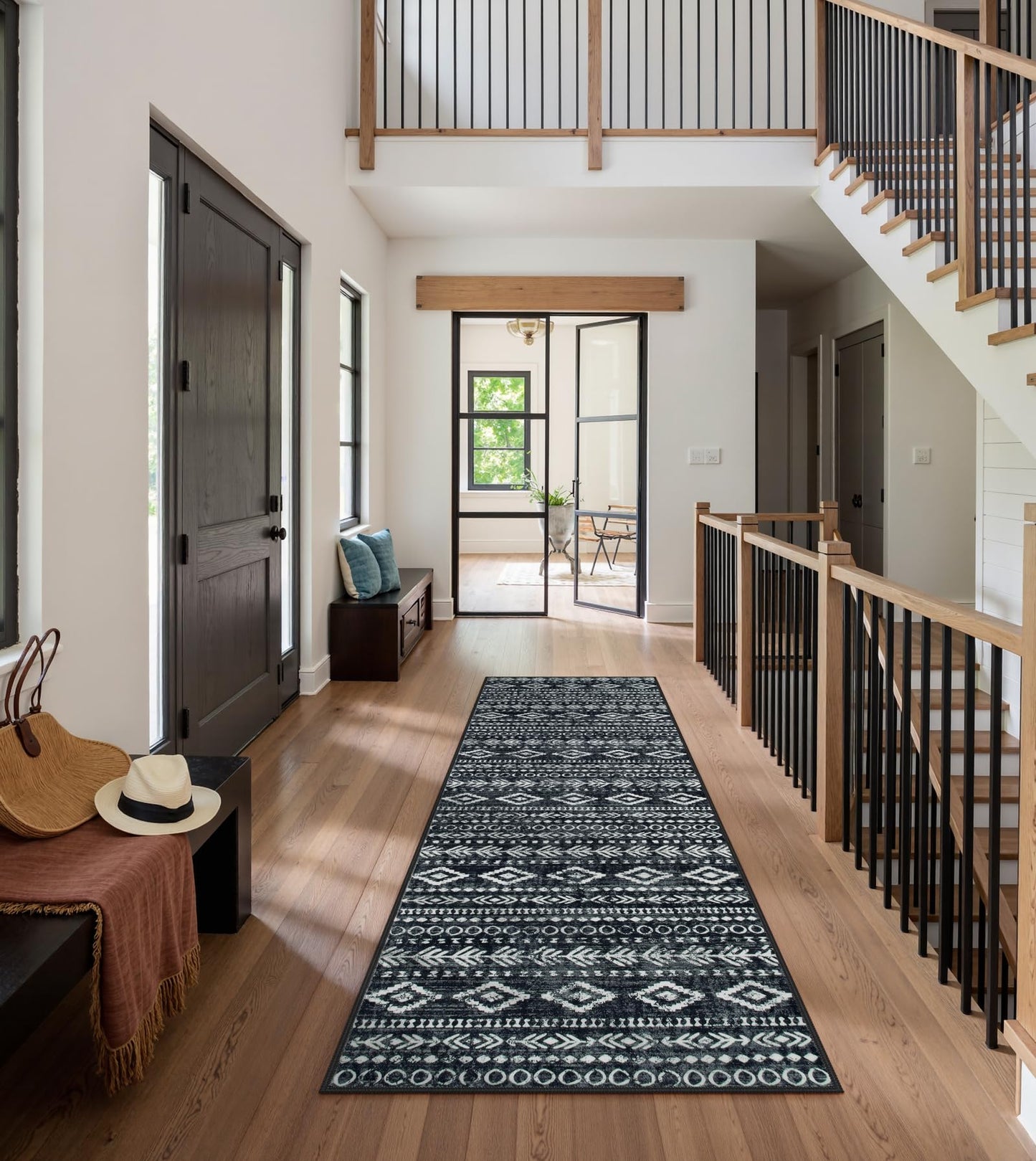 Lahome Moroccan Runners for Hallways, Washable 2.5x8 Black White Hallway Runner Rug Non-Slip, Low-Pile Soft Tribal Print Boho Indoor Bedroom Carpet Runners 8ft for Entryway Kitchen Laundry Varena