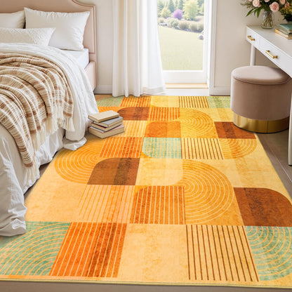 OHDS 5x7 Area Rugs for Living Room, Soft Modern Geometric Rug for Bedroom, Washable Non-Slip Indoor Floor Abstract Carpet for Dining Room Nursery Home，Multi/Orange