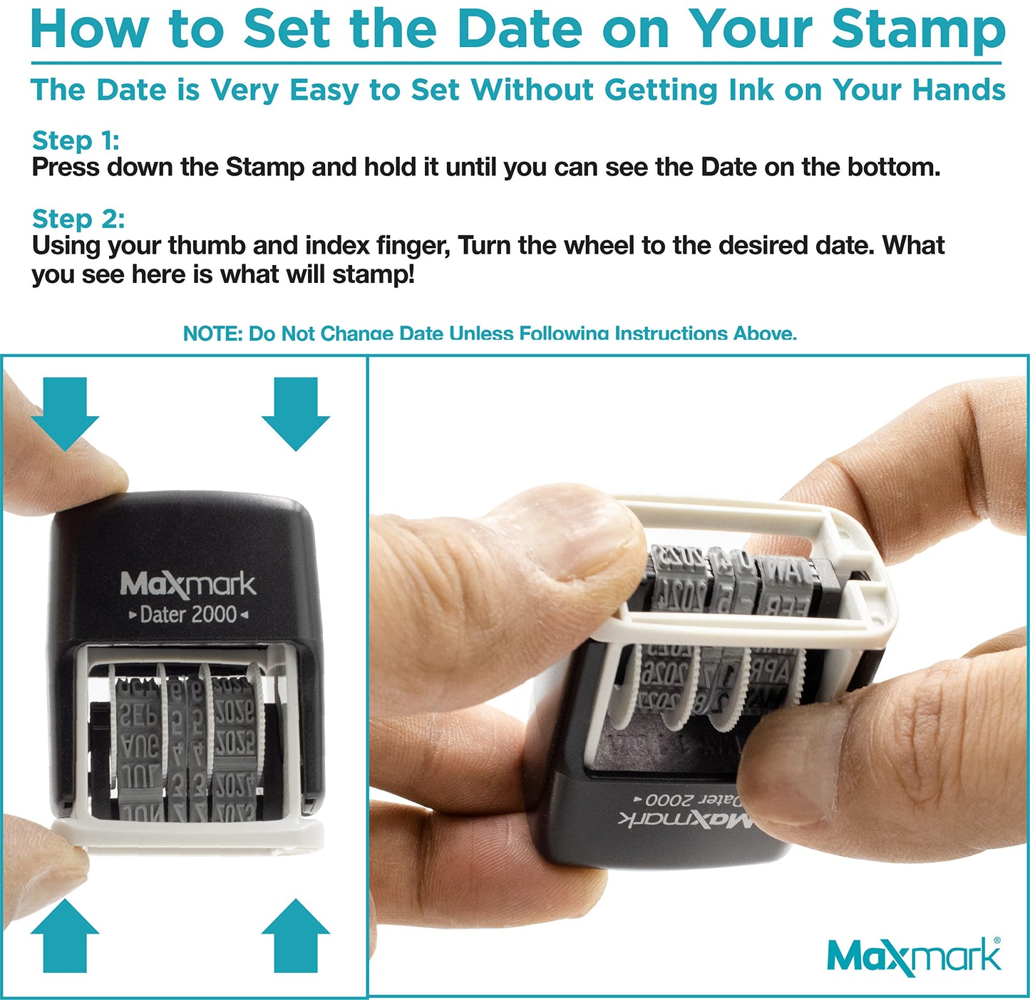 MaxMark Dater 2000, Self Inking Small Date Stamp with Dry Pad, No Ink
