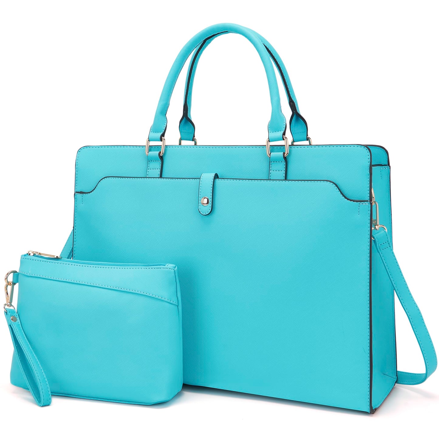 YZAOLL 15.6 Inch Vegan Leather Laptop Bag for Women Lightweight Water-Resistant Work Tote Briefcase for Travel,College,Office JBlue