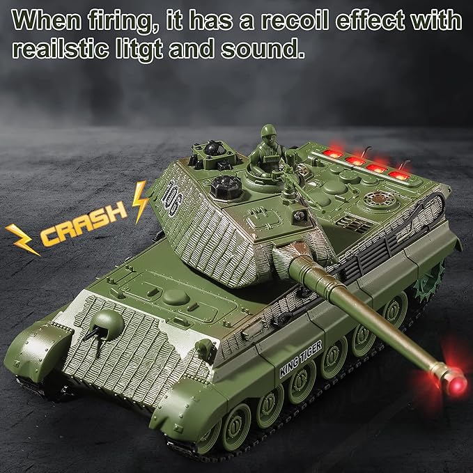 RC Tank Remote Control WW2 German King Tiger Army Tank Toys 1:28 Scale 9 Channels RC Military Vehicles for Kids BoysGirls Best Ages 6 7 8 9 10