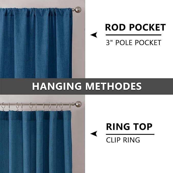 Tollpiz Linen Curtains Bedroom Rod Pocket Semi Sheer Curtain Burlap Light Filtering Thick Linen Drapes for Living Room, 54 x 84 inches Long, Classic Blue, Set of 2 Panels