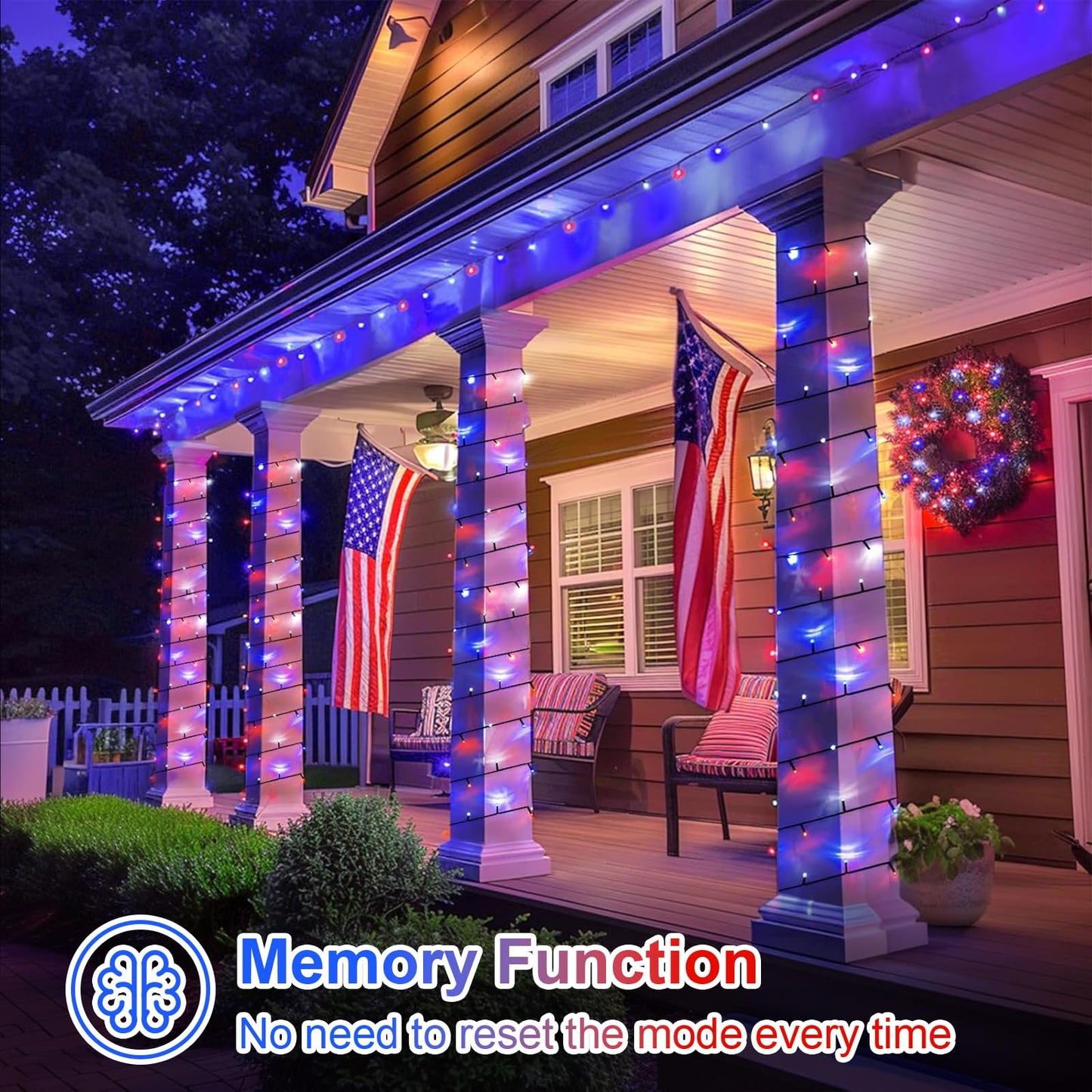 QITONG 500 LED Red White and Blue String Lights, 165ft 4th of July Decorations Lights Plug in Outdoor Indoor, 8 Modes Patriotic Light Green Wire for Independence Memorial Day Décor