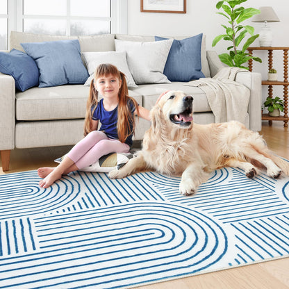 Lahome Abstract Washable Rugs, 4x6 Blue Rug for Bedroom Nursery Soft Non Slip Modern Living Room Rug, Ultra-Thin Non-Shedding Throw Carpet for Entryway Kitchen Office Darrell(4'x6',Blue/White)