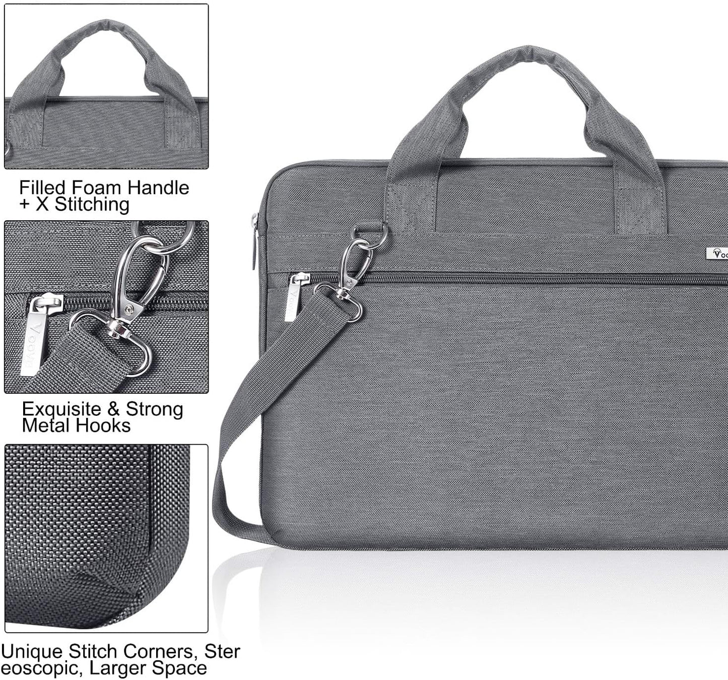 Voova Laptop Bag 15.6 Inch, 360° Protective Laptop Case Sleeve Compatible with MacBook Air 15 M2/M3/M4, MacBook Pro 15/16, 15-16” Lenovo Dell Hp, Waterproof Computer Bag Slim Briefcase, Grey