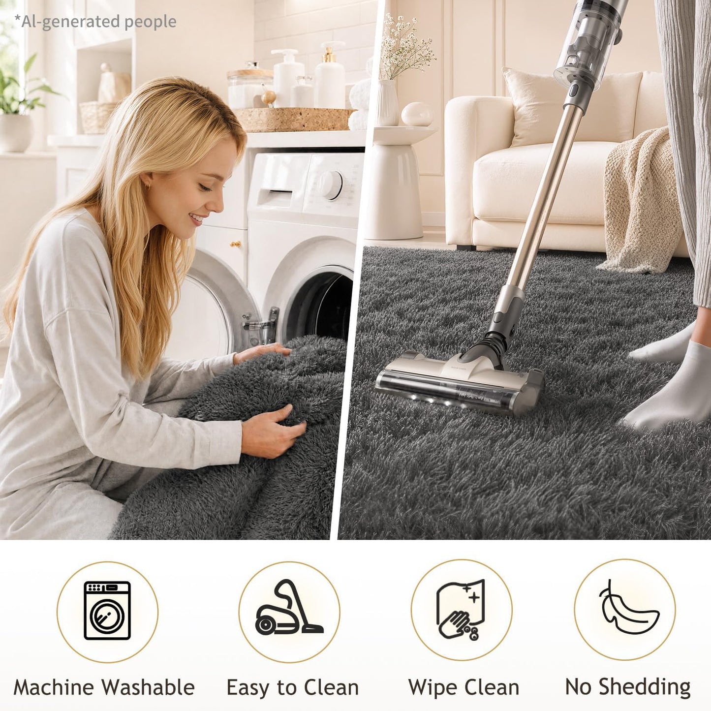 Ophanie 2x6 Washable Runner Rug for Hallway,Non-Slip Fluffy Soft Bedside Rugs, Bedroom Living Room Grey Shaggy Gray Carpet for Kids Girls Boys Dorm Nursery Home Decor Aesthetic