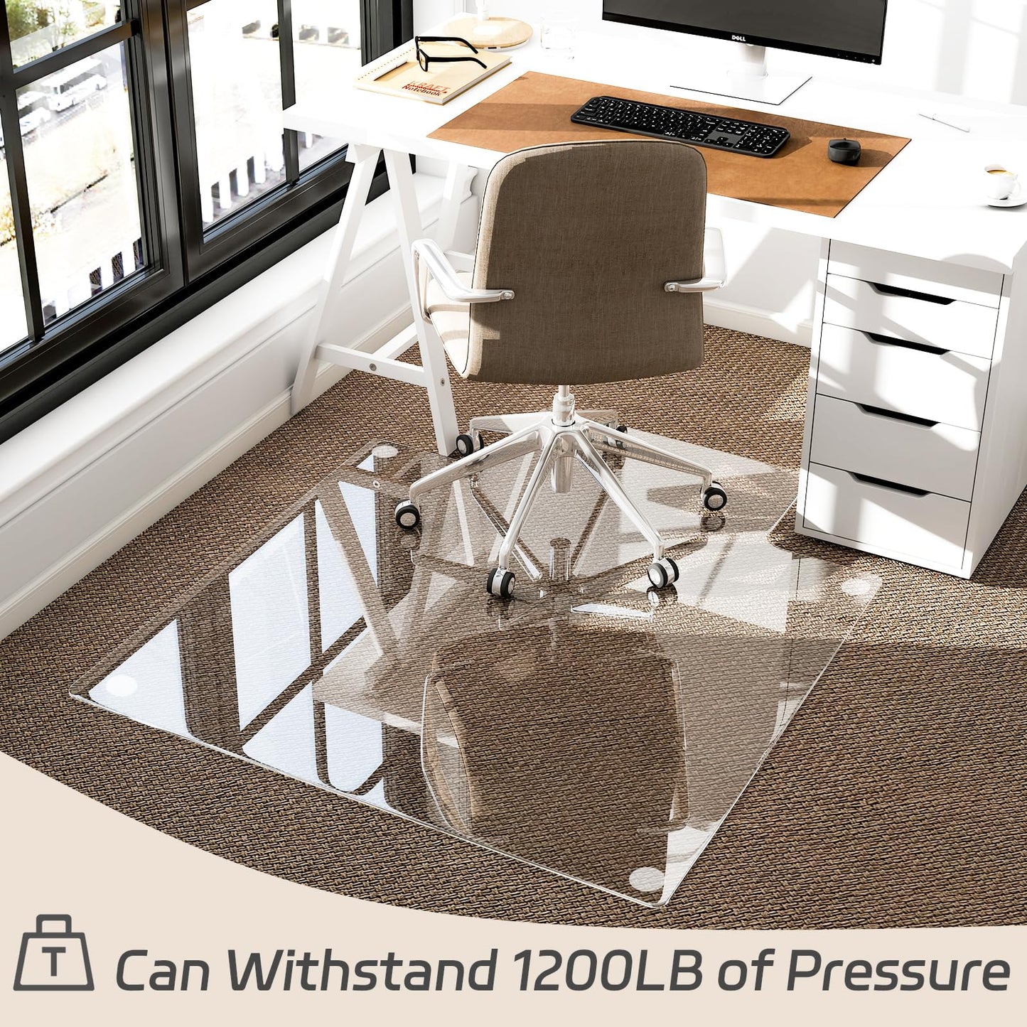 GLSLAND Irregular Tempered Glass Floor Mat - 36" x 48" Office Chair Mat for Carpet Clear Duty Hard Rolling Glass Mat 1/5" Thick for Hardwood Floor/Carpeted Floors, Clear