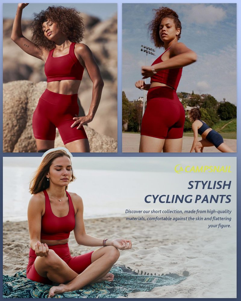 CAMPSNAIL Biker Shorts Women with Pockets - 3"/5"/8" High Waisted Workout Spandex Tummy Control Gym Running Yoga Shorts Red