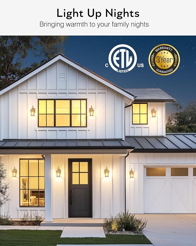 Outdoor Wall Lights Wall Mount, 2-Pack Dusk to Dawn Front Porch Light, Gold Modern Exterior Wall Sconce, Exterior Garage Lighting Fixtures, Weather Resistant Coach Lanterns Outdoor, Anti-Rust