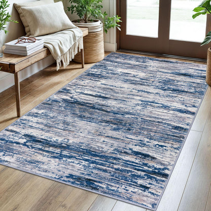 SIILOOM 3x5 Modern Abstract Area Rug for Entryway, Navy Blue Gray Neutral Multi Super Soft Washable Rug with Non-Slip, Low-Pile Door Mat Indoor for Living Room Bedroom, Carpet with Non-Shedding