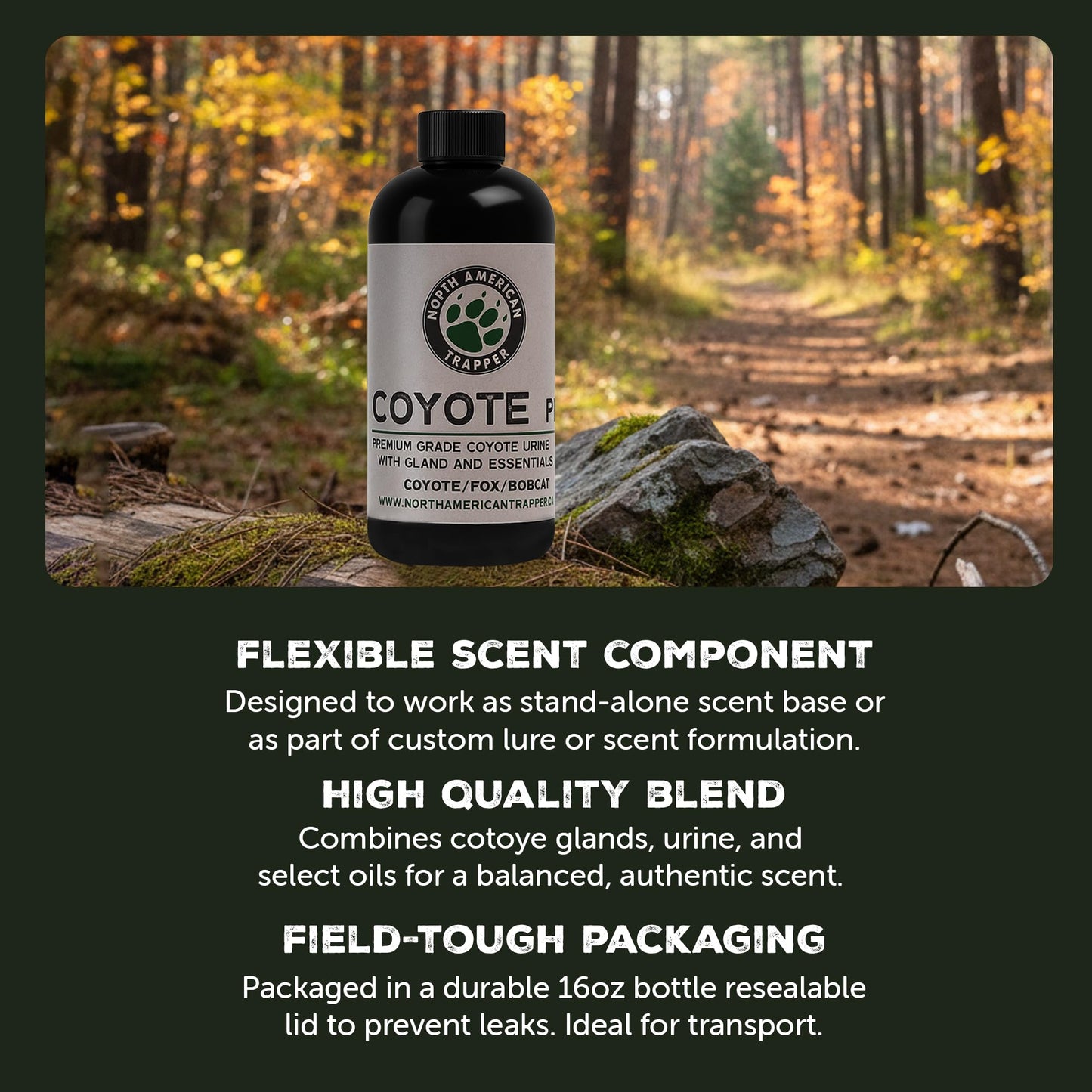 North American Trapper Coyote Plus – Gland, Urine & Oil Blend – 16 oz Premium Canid Scent Base for Outdoor Use and Wildlife Management