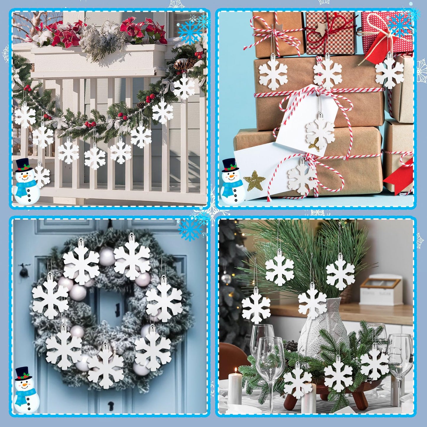 Lunmon 12 Pcs Snowflake Ornaments Christmas 3D Winter Snowflake Hanging Decorations 2.4 Inch Plastic Farmhouse White Snow Flake Ornaments with Rope for Home Xmas Tree Party Decor