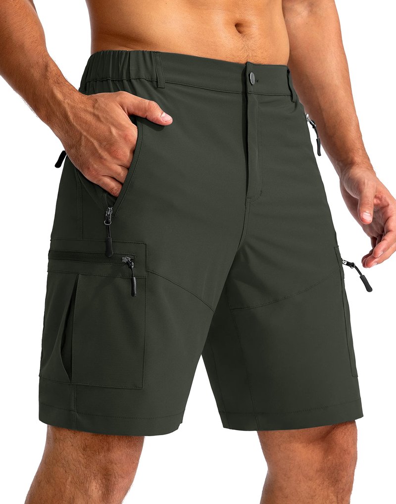 Pudolla Men's Hiking Cargo Shorts 9" Lightweight Outdoor Work Shorts for Men Travel Golf Camping Casual with 5 Zipper Pockets(Army Green XX-Large)