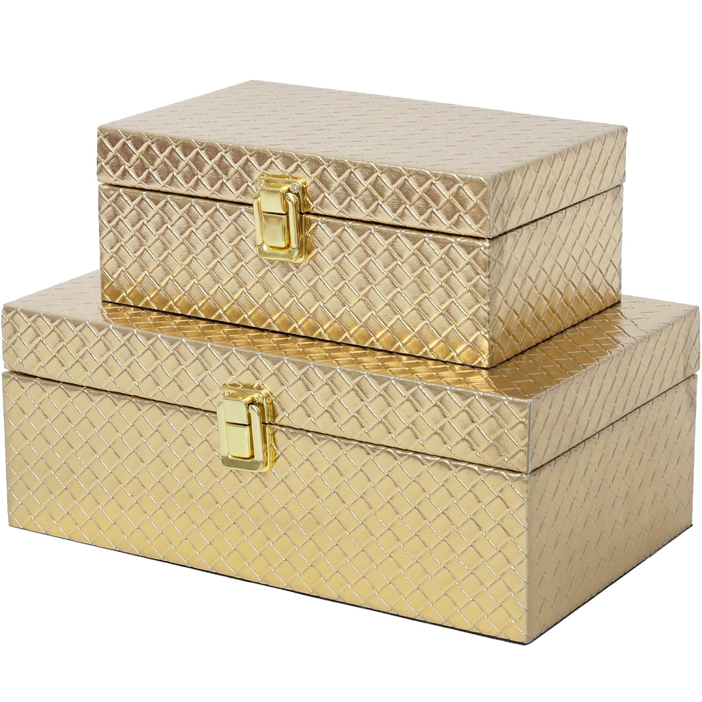 DECOR4SEASON Faux Leather Decorative Jewelry Storage Organizer Boxes Set of 2, Gold