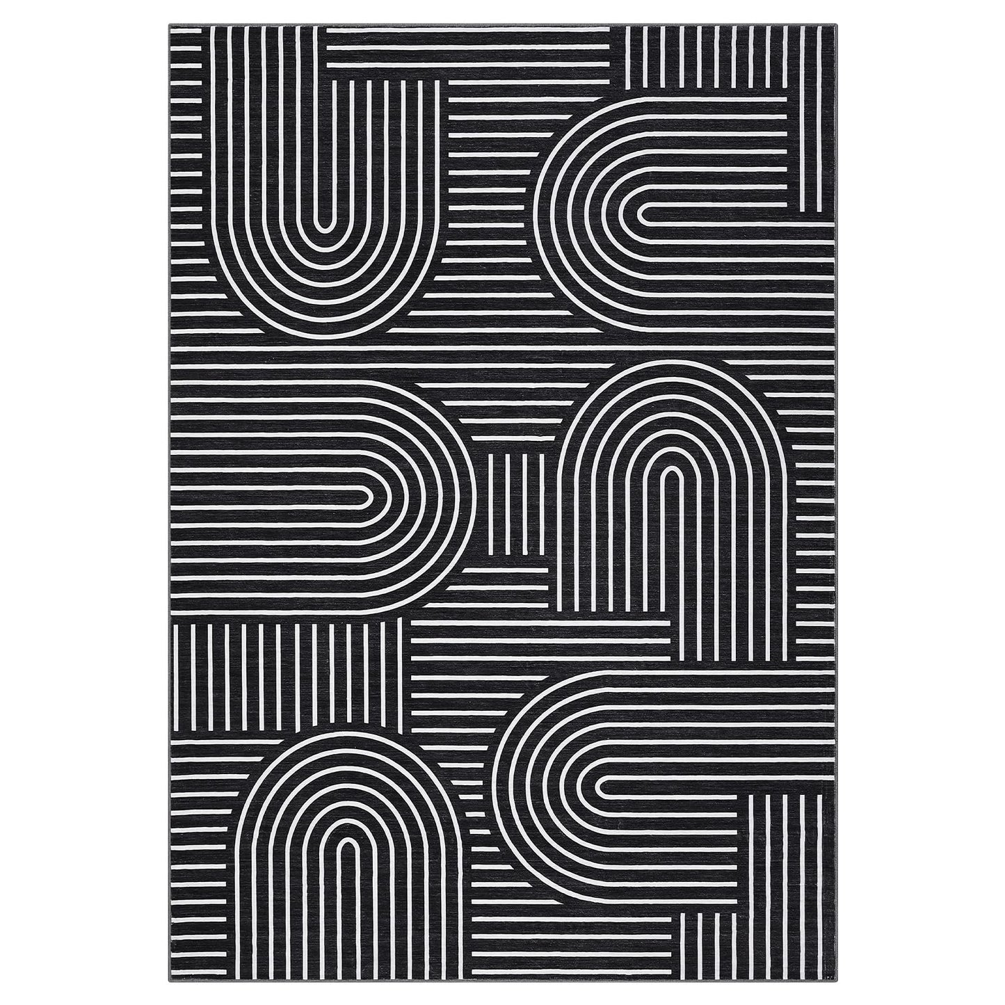 Washable Rug 2x3 Area Rugs for Entryway, Abstract Rug for Bedroom, Soft Rainbow Non Slip Small Area Rug with Rubber Back, Low Pile Stain Resistant Boho Geometric Carpet for Dining Room, Black