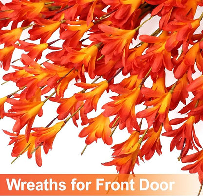 26 Inch Realistic Fall Wreaths for Front Door Outside Autumn Wreath Outdoor Indoors Fall Decorations for Home Thanksgiving Halloween Holiday Decorations Clearance for Wall Porch Door (Orange)