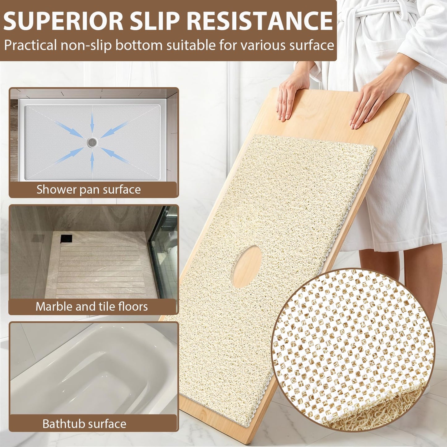 Extra Large Non Slip Shower Mat: 47.2x31.5 inch Loofah Shower Mat for Inside Shower with Drain Hole in Middle, Soft PVC Anti-Slip Shower Stall Mats for Bathroom,Wet Area, Quick Drying